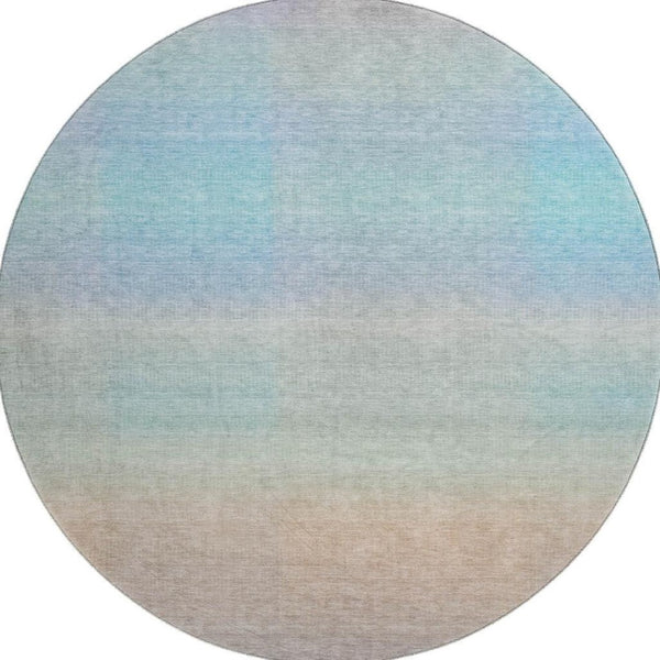 HomeRoots 8' Striped Round Rug in Sky Blue, Peach & Lilac - Durable, Washable, UV-Protected for Families 699619