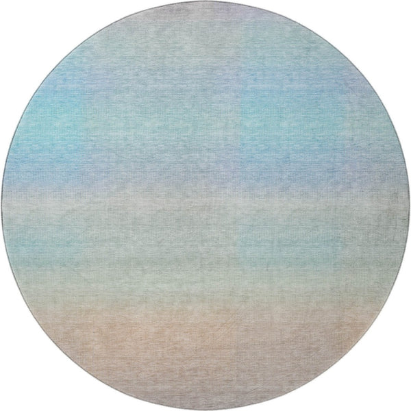 HomeRoots 8' Striped Round Rug in Sky Blue, Peach & Lilac - Durable, Washable, UV-Protected for Families 699619