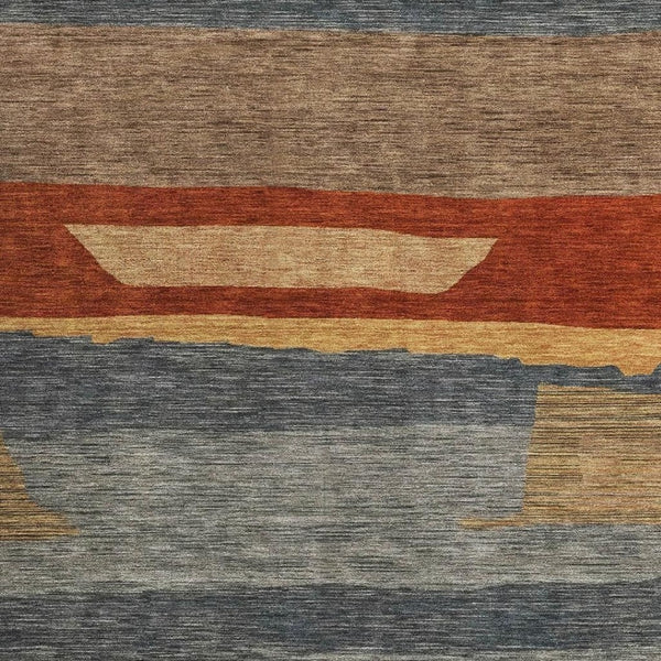 HomeRoots 5' X 8' Striped Area Rug in Blue, Rust & Gold - Durable, Washable with UV Protection for Homes 699624