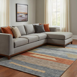 HomeRoots 8' X 10' Stylish Blue, Rust & Gold Striped Washable Area Rug with UV Protection for High-Traffic Areas 699626