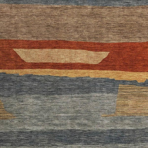 HomeRoots 8' X 10' Stylish Blue, Rust & Gold Striped Washable Area Rug with UV Protection for High-Traffic Areas 699626