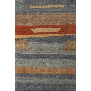 HomeRoots 8' X 10' Stylish Blue, Rust & Gold Striped Washable Area Rug with UV Protection for High-Traffic Areas 699626