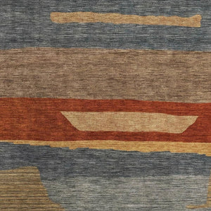 HomeRoots 9' X 12' Striped Washable Area Rug in Blue, Rust & Gold - Durable, UV-Protected, Stain-Resistant Design 699627