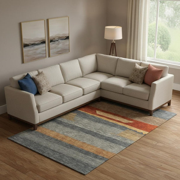 HomeRoots 10' X 14' Blue Striped Washable Area Rug with UV Protection – Perfect for High-Traffic Family Spaces! 699628
