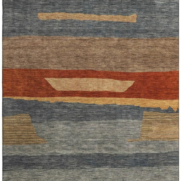 HomeRoots 10' X 14' Blue Striped Washable Area Rug with UV Protection – Perfect for High-Traffic Family Spaces! 699628