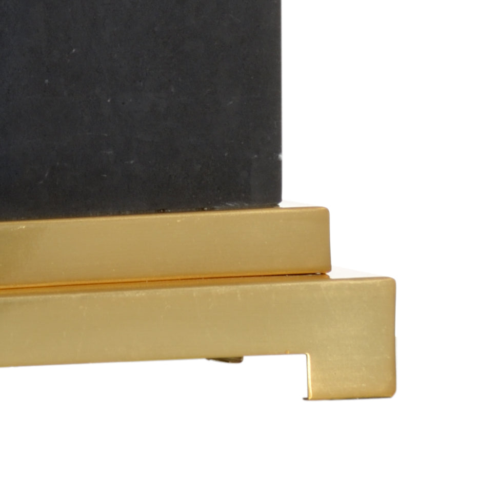 Chelsea House Black Kennedy Marble Lamp With Antique Brass Accents, Off-White Linen Shade, Polished Black Marble Base 69963