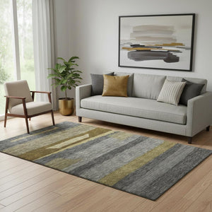 HomeRoots 5' X 8' Gray Copper Brown Striped Washable Area Rug - Stylish, Durable, UV Resistant for Any Space 699630