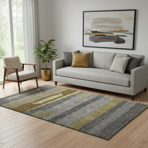 HomeRoots 5' X 8' Gray Copper Brown Striped Washable Area Rug - Stylish, Durable, UV Resistant for Any Space 699630