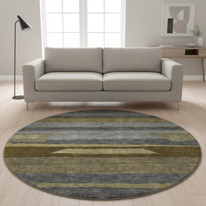 HomeRoots 8' Gray Copper and Brown Striped Washable Round Rug - UV Protected, Durable, Stylish for Any Space 699631