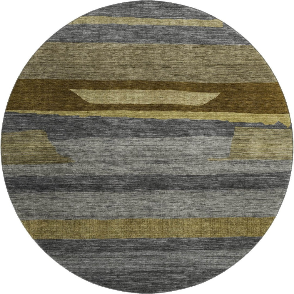 HomeRoots 8' Gray Copper and Brown Striped Washable Round Rug - UV Protected, Durable, Stylish for Any Space 699631
