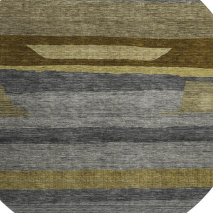 HomeRoots 8' Gray Copper and Brown Striped Washable Round Rug - UV Protected, Durable, Stylish for Any Space 699631
