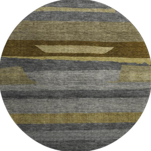 HomeRoots 8' Gray Copper and Brown Striped Washable Round Rug - UV Protected, Durable, Stylish for Any Space 699631