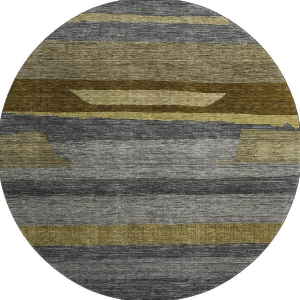 HomeRoots 8' Gray Copper and Brown Striped Washable Round Rug - UV Protected, Durable, Stylish for Any Space 699631