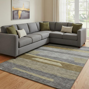 HomeRoots 8' X 10' Transitional Gray Copper Brown Striped Washable Area Rug with UV Protection & Durability 699632