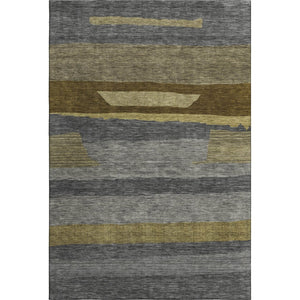 HomeRoots 8' X 10' Transitional Gray Copper Brown Striped Washable Area Rug with UV Protection & Durability 699632