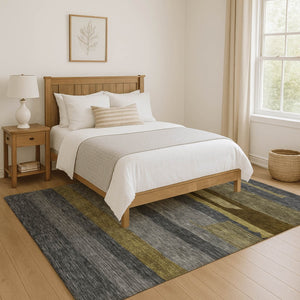 HomeRoots 8' X 10' Transitional Gray Copper Brown Striped Washable Area Rug with UV Protection & Durability 699632