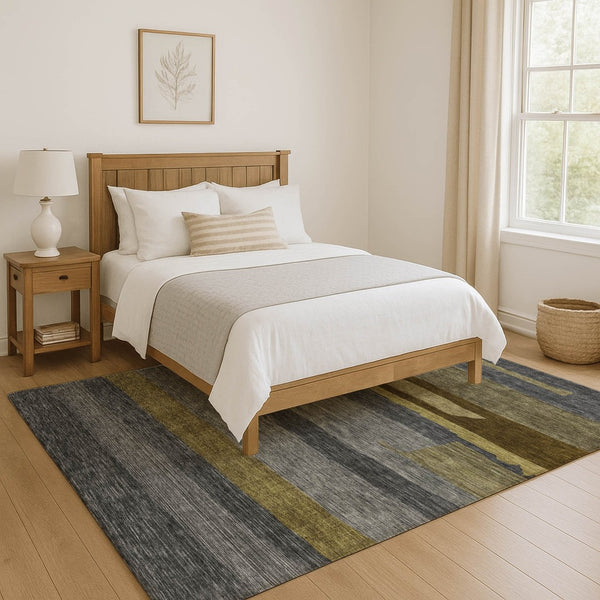 HomeRoots 8' X 10' Transitional Gray Copper Brown Striped Washable Area Rug with UV Protection & Durability 699632