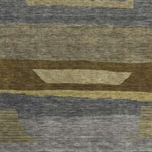 HomeRoots 8' X 10' Transitional Gray Copper Brown Striped Washable Area Rug with UV Protection & Durability 699632