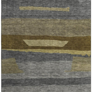 HomeRoots 8' X 10' Transitional Gray Copper Brown Striped Washable Area Rug with UV Protection & Durability 699632