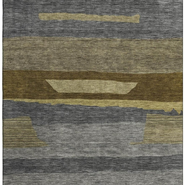 HomeRoots 8' X 10' Transitional Gray Copper Brown Striped Washable Area Rug with UV Protection & Durability 699632