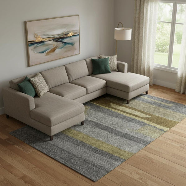 HomeRoots 10' X 14' Gray Copper Brown Striped Area Rug - Washable, UV Protected, Durable for High-Traffic Homes 699634