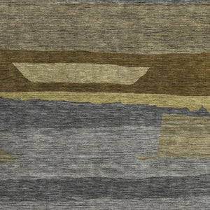 HomeRoots 10' X 14' Gray Copper Brown Striped Area Rug - Washable, UV Protected, Durable for High-Traffic Homes 699634