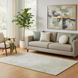 HomeRoots 5' X 8' Beige and Ivory Abstract Area Rug - Washable, UV-Protected, Durable for High-Traffic Rooms 699636