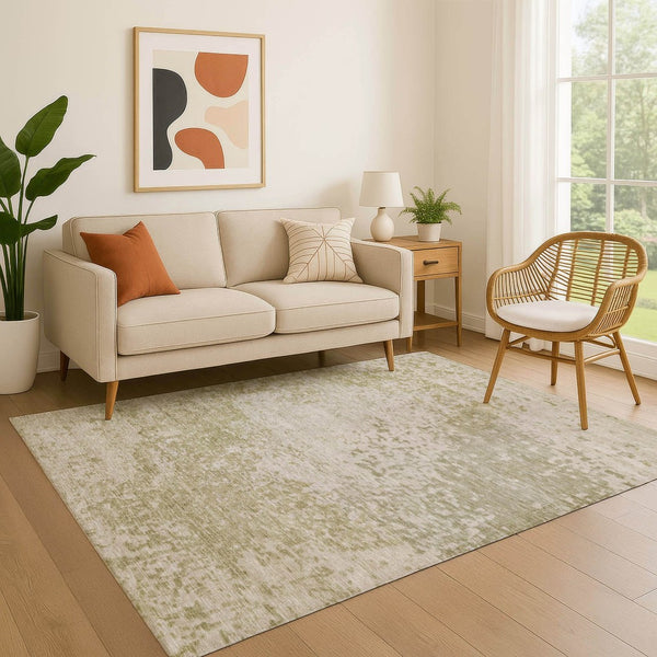 HomeRoots 5' X 8' Beige and Ivory Abstract Area Rug - Washable, UV-Protected, Durable for High-Traffic Rooms 699636