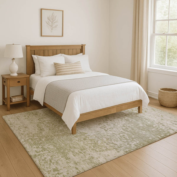 HomeRoots 5' X 8' Beige and Ivory Abstract Area Rug - Washable, UV-Protected, Durable for High-Traffic Rooms 699636