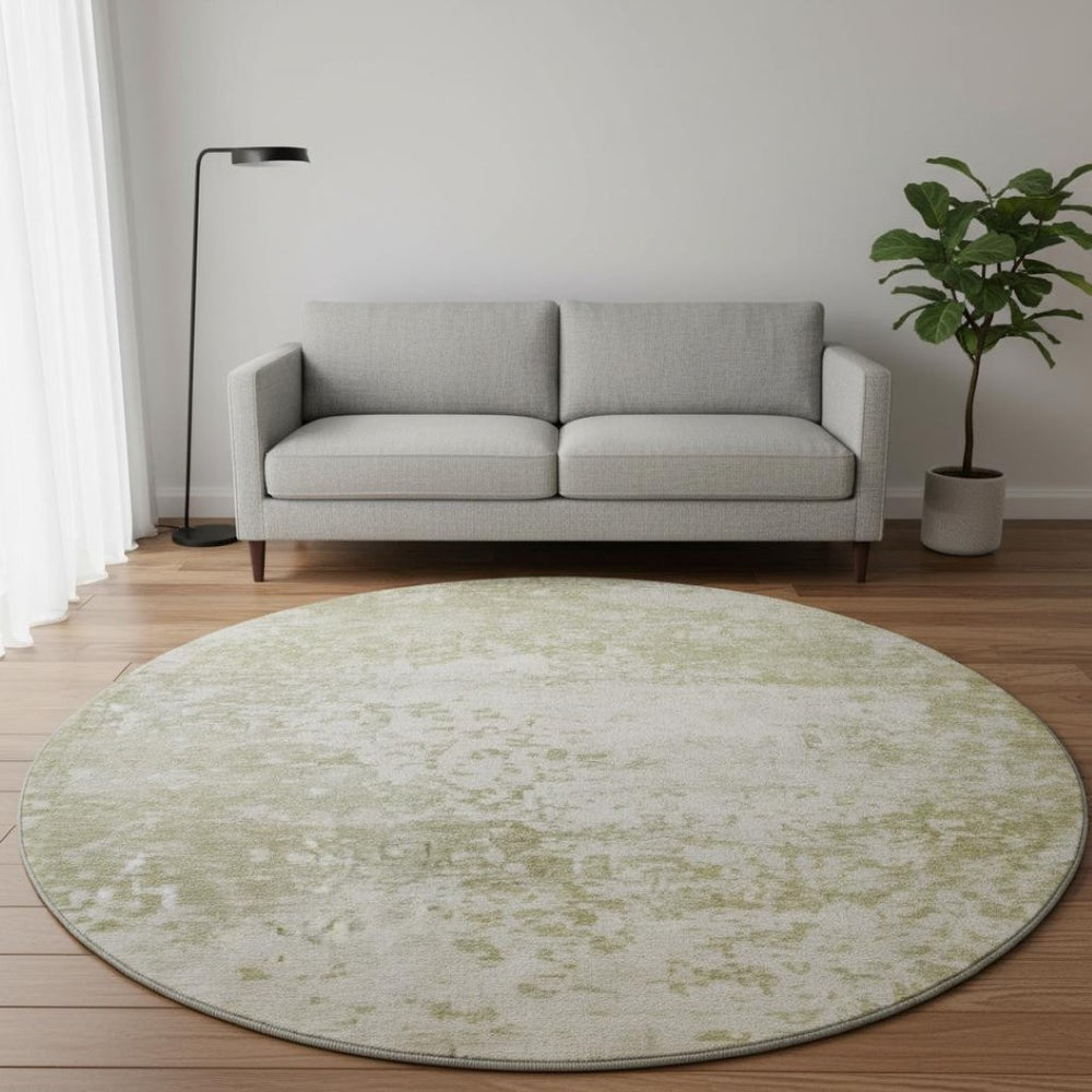 HomeRoots 8' Beige And Ivory Abstract Round Rug - Washable, UV-Protected, Soft, Durable for Any Room 699637