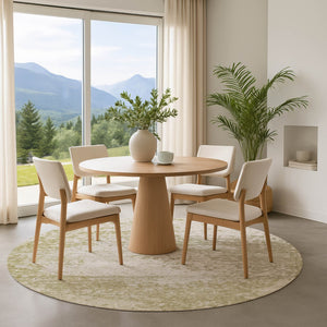 HomeRoots 8' Beige And Ivory Abstract Round Rug - Washable, UV-Protected, Soft, Durable for Any Room 699637