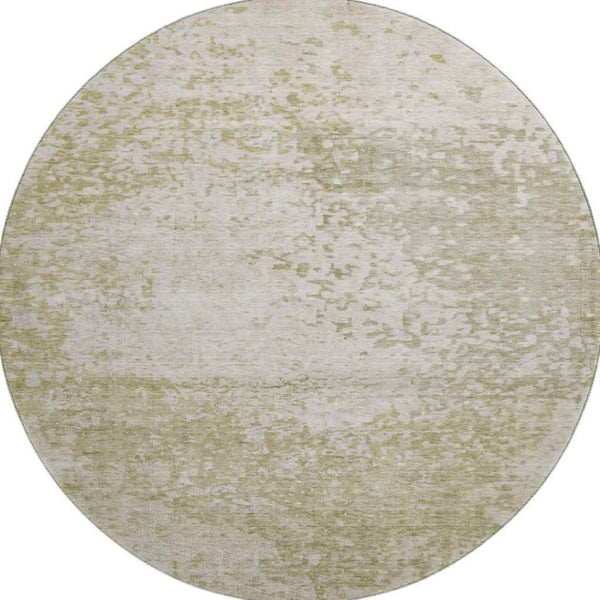HomeRoots 8' Beige And Ivory Abstract Round Rug - Washable, UV-Protected, Soft, Durable for Any Room 699637