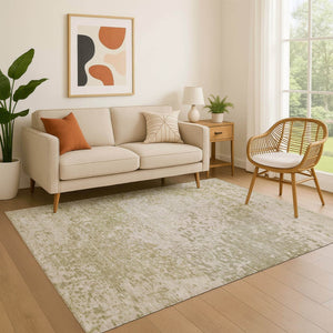 HomeRoots 10' X 14' Beige and Ivory Abstract Washable Area Rug - Durable, Stylish, UV Protected for Family Homes 699640