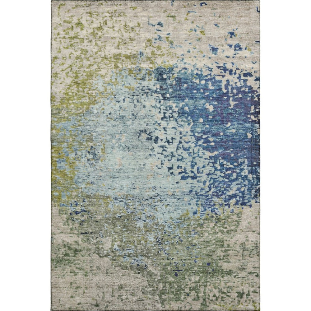 HomeRoots 5' X 8' Blue Green Beige Abstract Area Rug – Stain Resistant, UV Protected, Perfect for Pets & Kids 699642