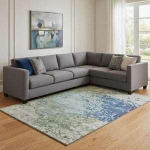 HomeRoots 8' X 10' Abstract Washable Area Rug in Blue, Green & Beige – Durable, UV Protected for Any Space! 699644