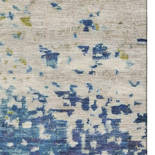 HomeRoots 8' X 10' Abstract Washable Area Rug in Blue, Green & Beige – Durable, UV Protected for Any Space! 699644