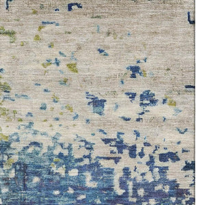 HomeRoots 9' X 12' Abstract Area Rug in Blue, Green & Beige - Washable, UV Protection, Pet-Friendly Design 699645