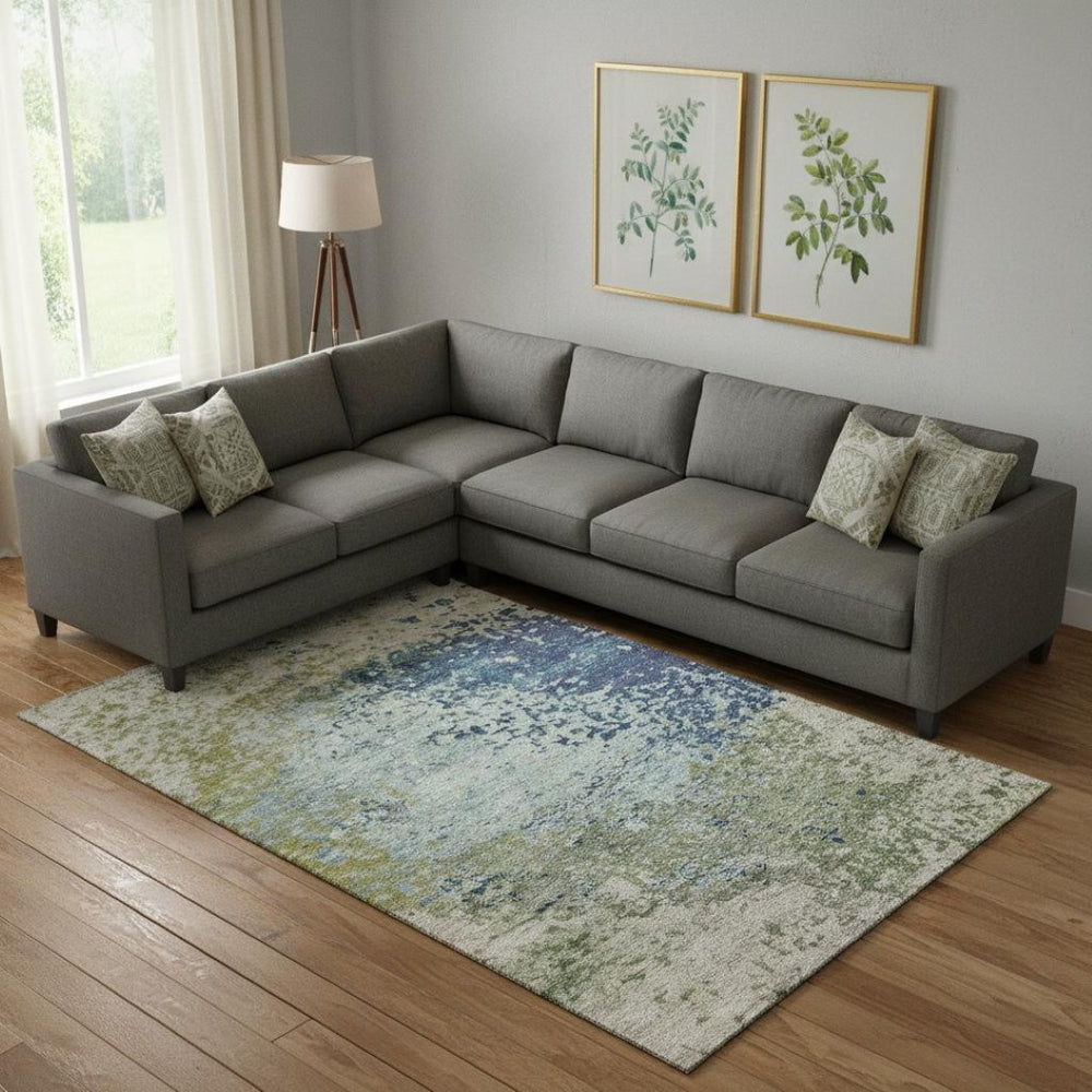 HomeRoots 10' Abstract Washable Area Rug in Blue, Green & Beige - UV Protected, Durable, Low-Maintenance Design 699646