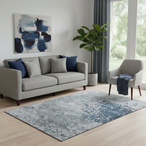 HomeRoots 5' X 8' Abstract Washable Area Rug in Denim Blue & Gray with UV Protection for Busy Homes 699648