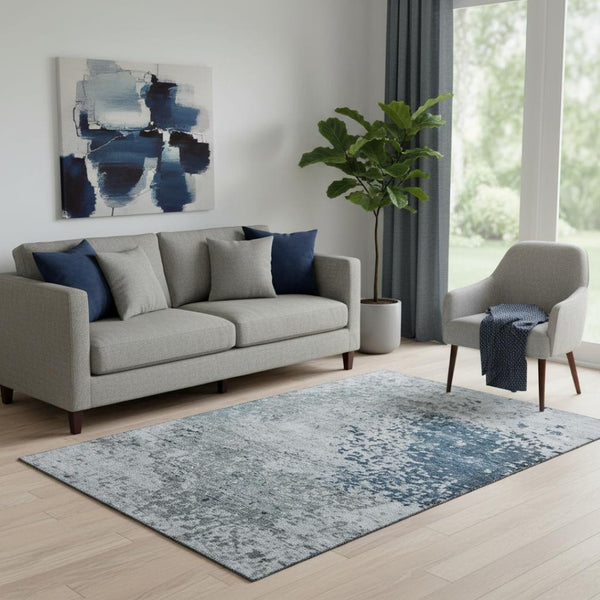 HomeRoots 5' X 8' Abstract Washable Area Rug in Denim Blue & Gray with UV Protection for Busy Homes 699648