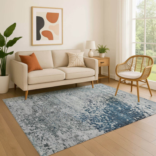 HomeRoots 5' X 8' Abstract Washable Area Rug in Denim Blue & Gray with UV Protection for Busy Homes 699648