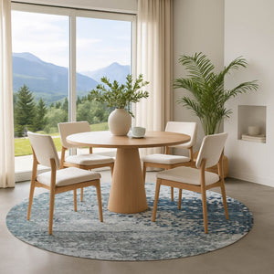 HomeRoots 8' Abstract Washable Round Rug in Denim Blue, Gray & Sky Blue - UV Protected, Stain Resistant, Durable 699649