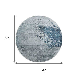 HomeRoots 8' Abstract Washable Round Rug in Denim Blue, Gray & Sky Blue - UV Protected, Stain Resistant, Durable 699649