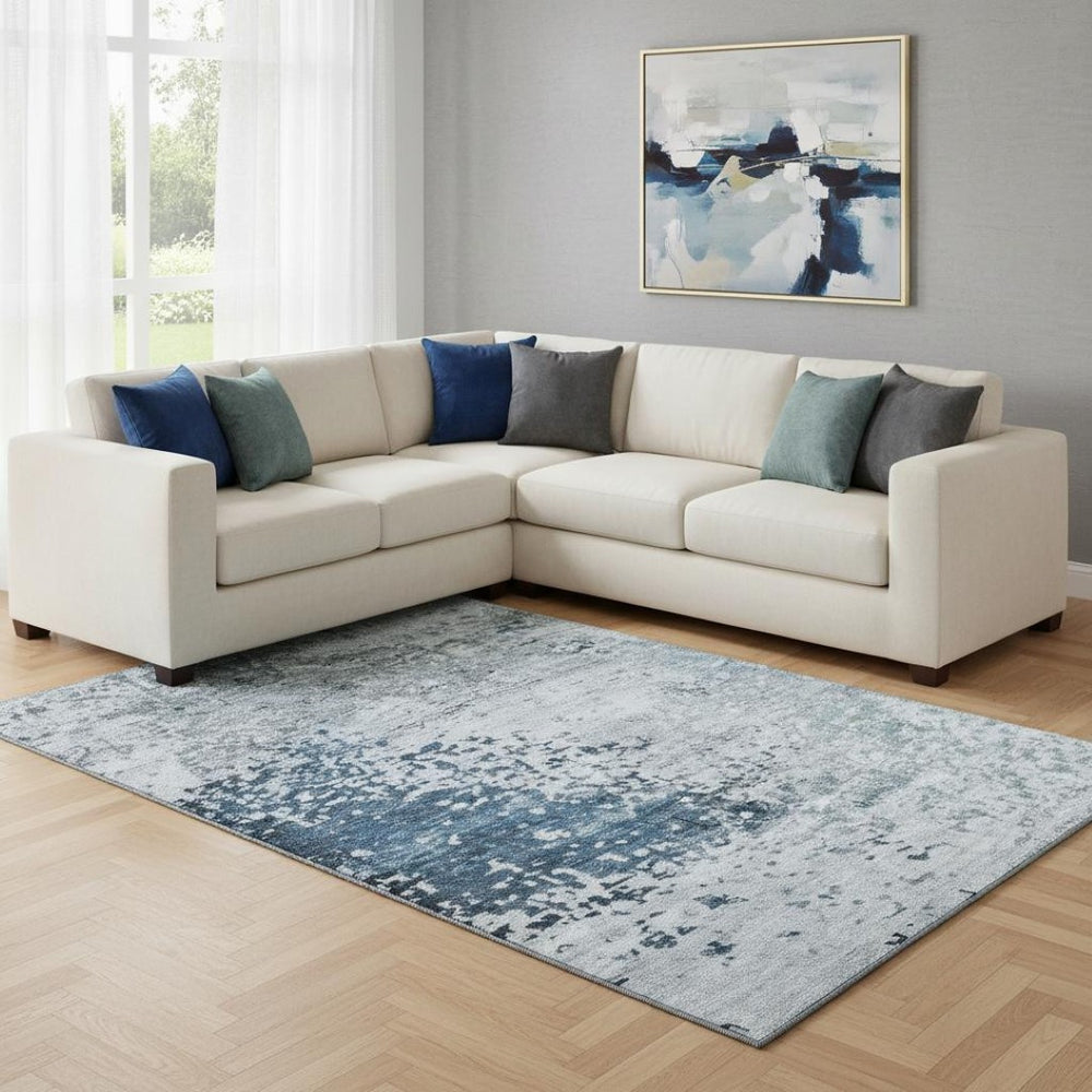 HomeRoots 8' X 10' Abstract Washable Area Rug in Denim Blue & Gray – UV Protection for High-Traffic Spaces 699650