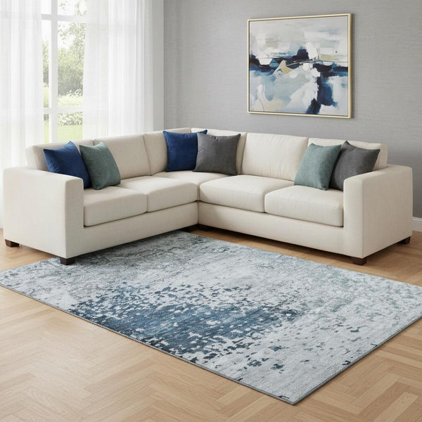 HomeRoots 8' X 10' Abstract Washable Area Rug in Denim Blue & Gray – UV Protection for High-Traffic Spaces 699650