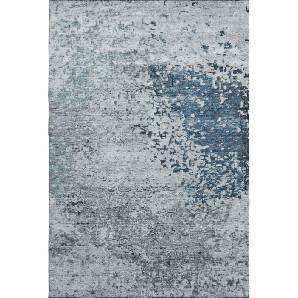 HomeRoots 9' X 12' Washable Denim Blue & Gray Abstract Area Rug with UV Protection for High-Traffic Spaces 699651