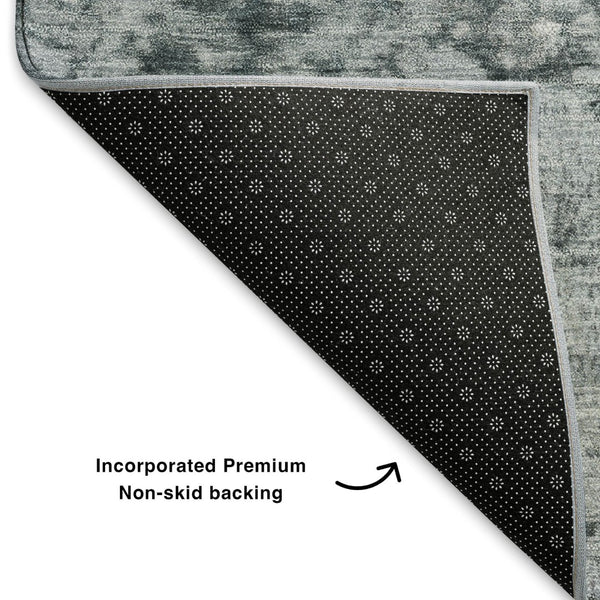HomeRoots 9' X 12' Washable Denim Blue & Gray Abstract Area Rug with UV Protection for High-Traffic Spaces 699651