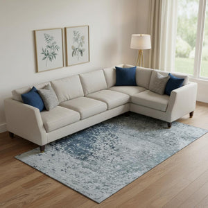 HomeRoots 10' Denim Blue Gray & Sky Blue Abstract Washable Area Rug with UV Protection for High-Traffic Areas 699652