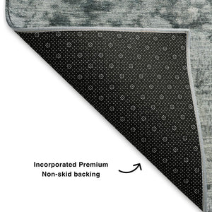 HomeRoots 10' Denim Blue Gray & Sky Blue Abstract Washable Area Rug with UV Protection for High-Traffic Areas 699652