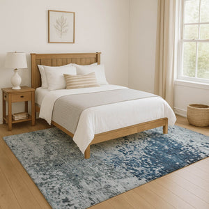 HomeRoots 10' Denim Blue Gray & Sky Blue Abstract Washable Area Rug with UV Protection for High-Traffic Areas 699652
